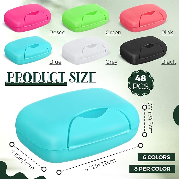 Nuogo 48 Pcs Soap Box Holder Bulk Portable Travel Soap Dish Case Plastic Leakproof Container for Home Bathroom Outdoor Camping Hiking Vacation Gym Shower - Image 2
