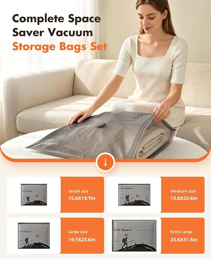 Vacuum Storage Bags with Electric Pump, 60kPa Professional Suction Vacuum Seal Bags for Clothing and Bedding, Travel Vacuum Bags with Portable Cordless Pump, Space Saver Bags 15 Jumbo Set - Image 3