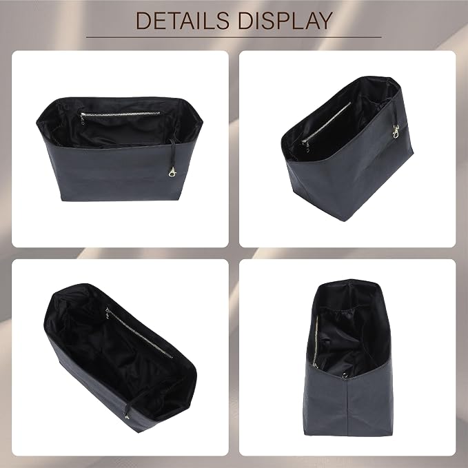 Doxo Purse Organizer Insert for Longchamp Le Pliage Large, 6-Compartment Bag Organizer with YKK Zipper Pocket, Cup Holder, Key Chain, Waterproof DupontPaper Lightweight Handbag Shaper (Black,L) - Image 9