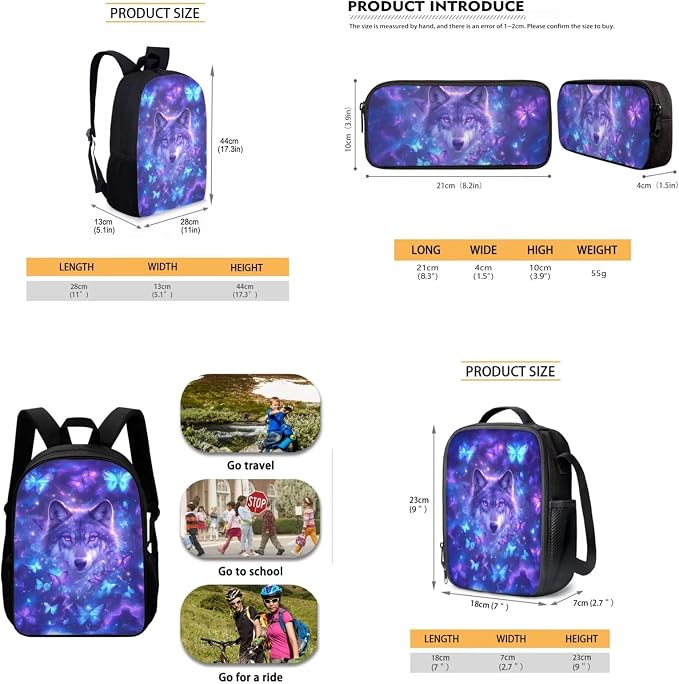 AFPANQZ Kids Backpack 3 Pieces Set Large Capacity School Bags with Heat Insulated Lunch Bags Small Pencil Bags 3 Pack - Image 5