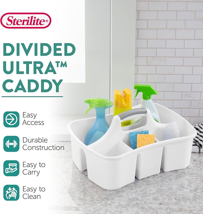 Sterilite 6-Pack Divided Ultra Caddy, Portable Plastic Storage Organizer for Bathroom - Large Organization Holder and Container for Sink, Laundry, and Kitchen Cleaning Supplies - Image 2