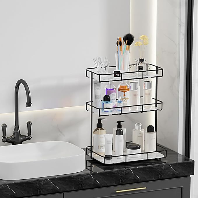 Bathroom Organizer Countertop Perfume Organizer Makeup Organizer Cosmetics Storage Display Rack Vanity Tray Dresser Stainless Steel Gold Shelf White Marble Ceramic Tray - Image 6