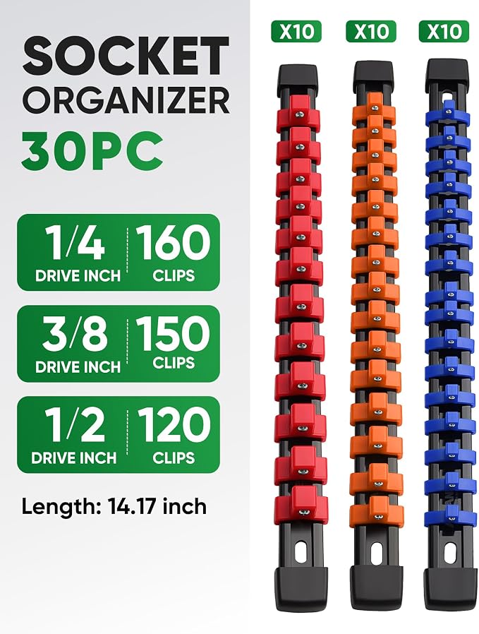 ALOANES 30PC Socket Organizer, Socket Rails Fit 1/2", 1/4" and 3/8" Drive | Portable Heavy Duty ABS Socket Holders Hold up 430 Sockets for Toolbox Drawer Bags(5 Color) - Image 2