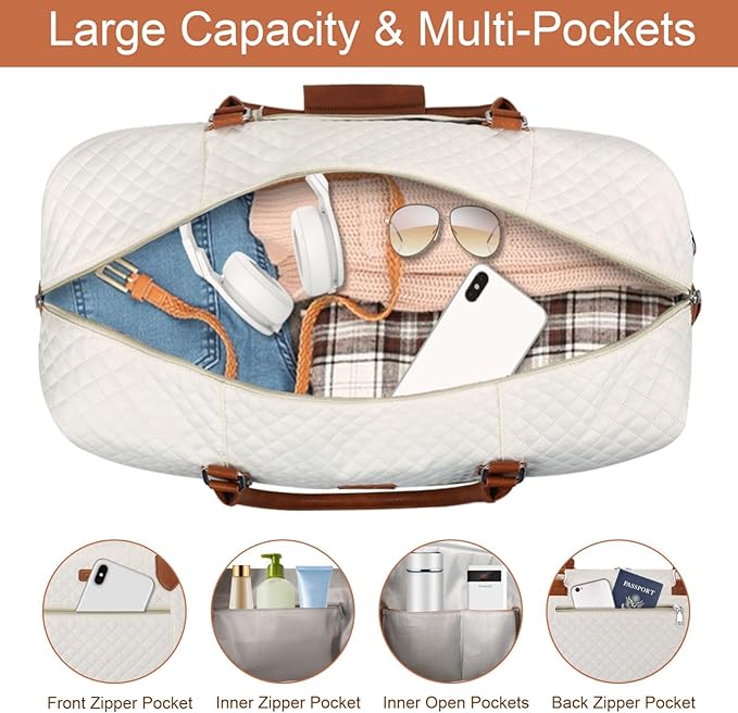 ITIEZY Weekender Overnight Bag for Women - Large Travel Duffel Bag with Shoe Compartment, Gym Duffel Bag Hospital Bag Carry On Tote Bags for Airplanes with Crossbody Bag Toiletry Bag 3Pcs Set - Image 5