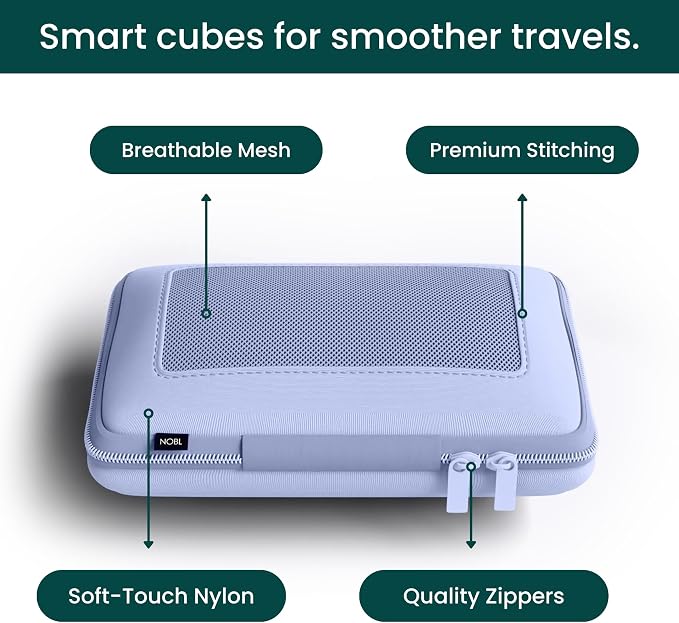 NOBL Travel Compressible Packing Cubes Set, 6 Pieces Travel Packing Organizers, Compression Luggage Cubes for Suitcases & Carry On, Space Saving (XXS, XS, S, M, L, XL) - Lavender - Image 5