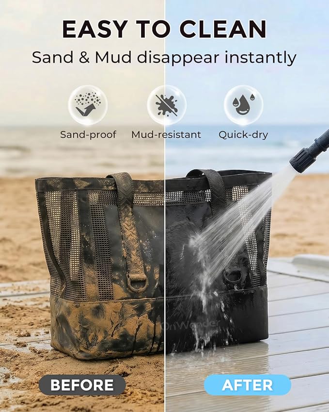 Large Mesh Beach Bag, Waterproof Bottom Tote, Structured Design Waterproof Pocket, Sandproof Pool Bag for Cruise Gym - Image 7