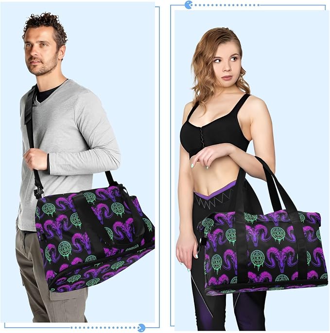 MNSRUU Mystical Ram Skull Sports Duffel Bag with Wet Pocket, Weekender Overnight Bag for Women Men, Gym Bag, Carry On Bag, Hospital Bag for Labor and Delivery - Image 5