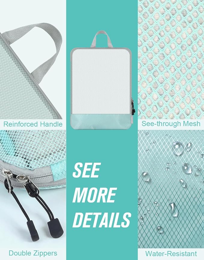 WOOMADA Compression Packing Cubes for Suitcases Travel Essentials 6 Set Rectangle Mesh Expandable Travel Bags Organizer for Luggage - Image 6
