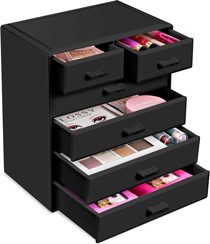 Sorbus Acrylic Makeup Organizer - Organization and Storage Case for Cosmetics Make Up & Jewelry - Large Makeup Organizer for Vanity, Bathroom, College Dorm, Closet, Desk (4 Large, 2 Small Drawers) - Image 8