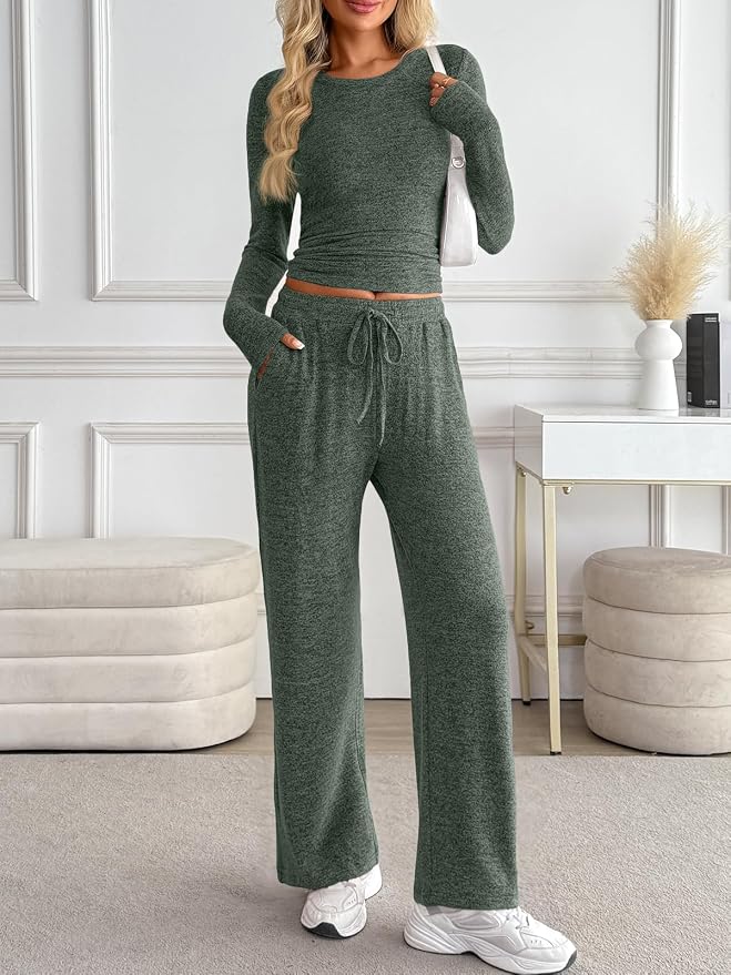 LILLUSORY Womens 2 Piece Matching Lounge Sets 2026 Fall Fashion Outfits | Long Sleeve Top & Drawstring Wide Leg Pants with Pockets, Workout Gym Comfort Sweat Suit, Travel Airport Vacation Clothing - Image 2