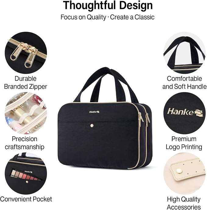 Hanke Hanging Travel Toiletry Bag for Women with Jewelry Organizer Compartment, Travel Essentials Toiletries and Makeup Bag, Water-Resistant & Stain-Resistant with Trolley Strap (Black) - Image 5
