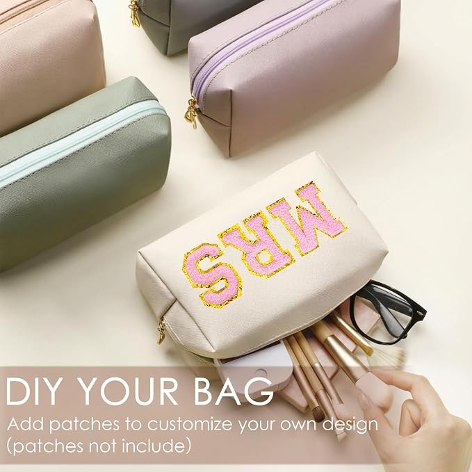5 Pcs Makeup Bag Bulk PU Leather DIY Cosmetic Plain Preppy Makeup Pouch Portable Waterproof Toiletry Bags for Women Travel Pencil Case Cosmetic Organizer (Morandi Colors) - Image 4