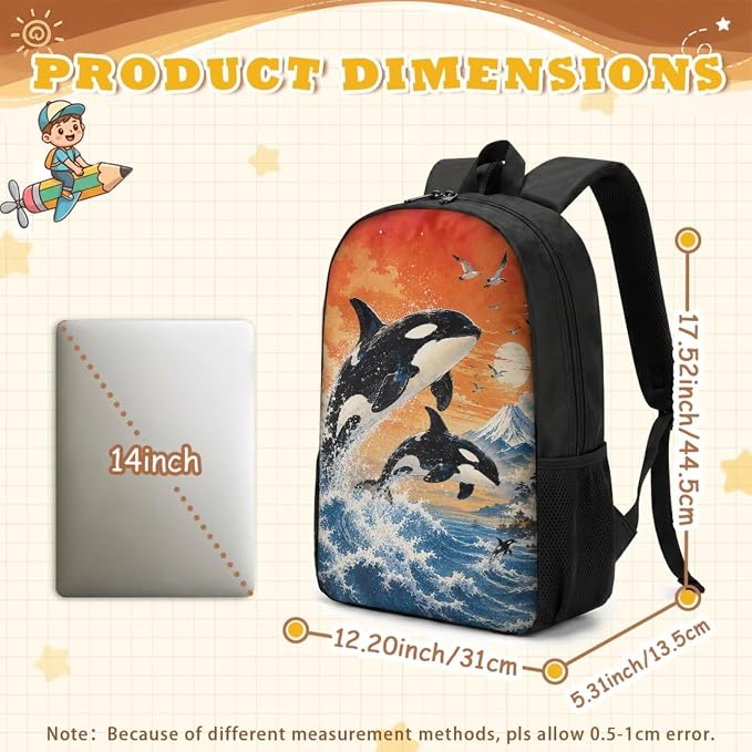 Killer Whale Backpack for Girls 6-8-10: 17in Painting Elementary School Back Pack with Lunch Box - 4 in 1 Cute Anime Book Bag for 2nd Grade Kids and Lunchbox - Image 4