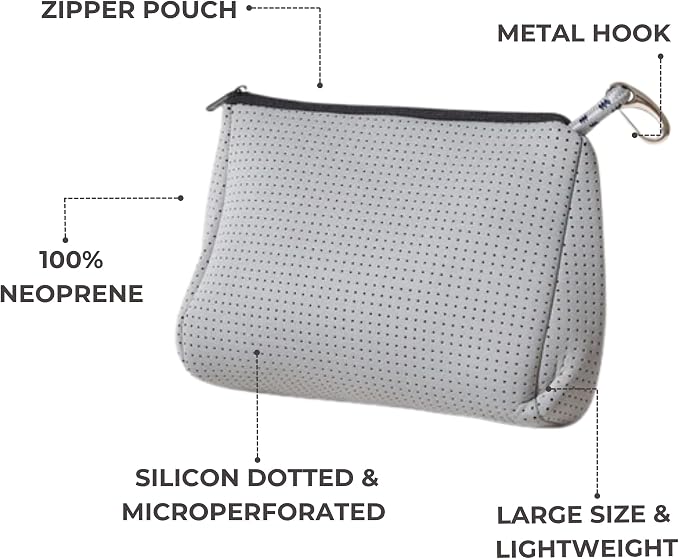 POPUPS Brand Large Makeup Bag with Zipper - Neoprene Machine Washable Travel Toiletry Cosmetic Organizer Pouch for Women (Basic Stone Grey) - Image 4