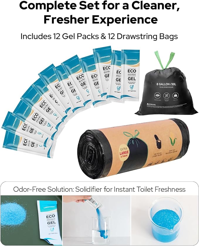 Portable Toilet with Privacy Tent Urine Gel & Leak-Proof Bags, Camping Lantern – Odorless Camping Toilet for Adults & Kids, Outdoor Travel Potty - Image 4
