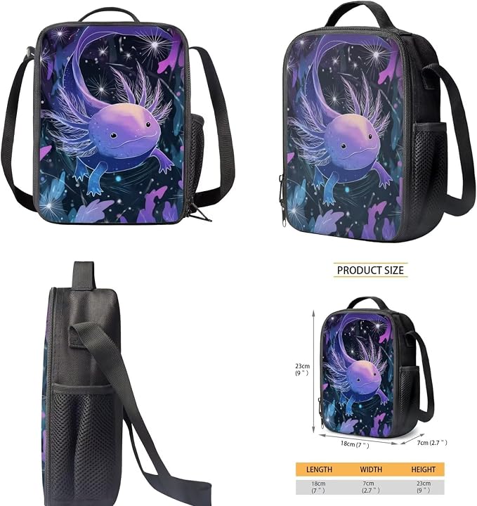 Purple Axolotl Backpack for School Girls 3rd Grade Preppy Ocean Kids Bookbag with Lunch Box Set 4PCS Elementary Student Back Pack Lunchbox Pencil Case Water Bottle Holder Preschool Book Bag - Image 5