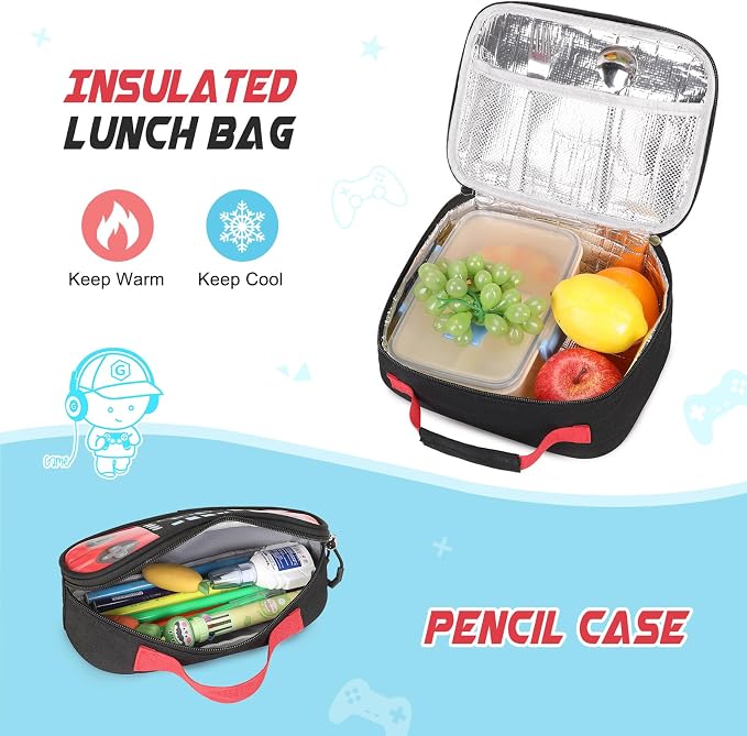 Bevalsa Backpack for School Boys, Cool Luminous Gamer Boys Schoolbag with Sling Bag,Lunch Box & Pencil Case for Kids Children Teens Elementary Middle School(Red Backpack with Shoulder Bag) - Image 7