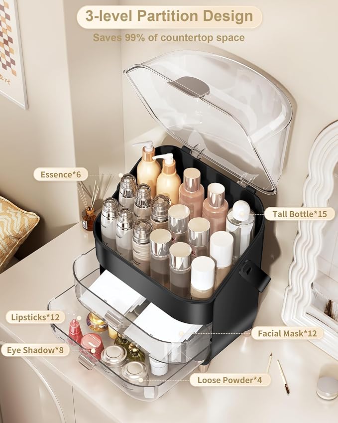 Anylady Makeup Organizer Countertop, Skincare Holder Bathroom Counter Organizer, Storage Box Cosmetic Display Cases, Teen Girl Gifts Make up Organizers for Vanity, Dresser - Image 3
