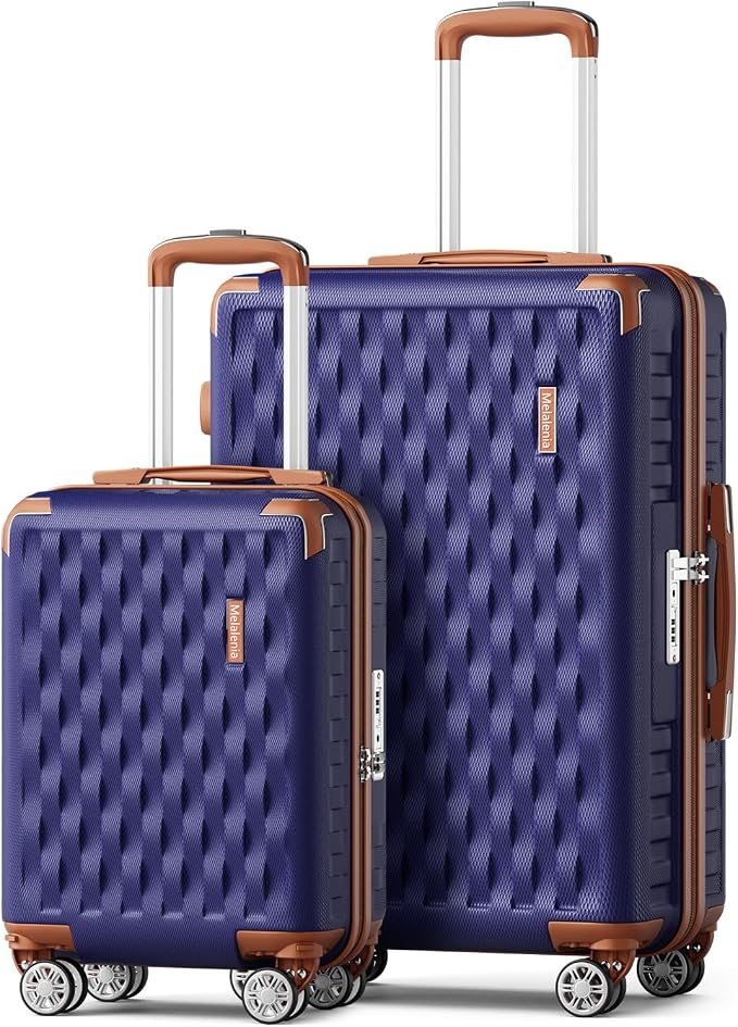 Melalenia Luggage Sets 3 Piece, Hard Shell Carry on Suitcase with Spinner Wheels and TSA Lock, Travel Lightweight Luggage Set for Women, Navy Brown by Melalenia