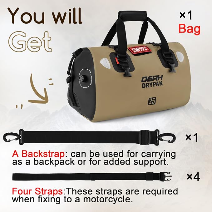 OSAH DRYPAK Waterproof Duffel Bag - Motorcycle Dry Bag Tail Bag with Large Storage Space, Waterproof Luggage Duffle Bags with Outer Mesh Zipper Pocket for Camping, Kayaking, Fishing & Traveling - Image 7