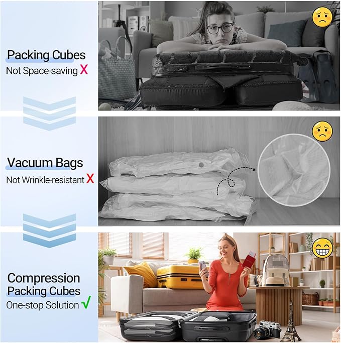 OlarHike 10 Set Compression Packing Cubes for Travel Essentials,Compressible Expandable Space Saver Bags for Organizing Clothes,Luggage Suitcase Garment Bags with Over 1000 pcs Mesh Holes(Black) - Image 6