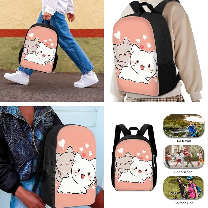Cat Backpack with A Lunch Box for Girls Third-Grade Cute Bookbag for Girls 8-12/10-12/6-8 Elementary School Book Bag Lunchbox Set Kids Schoolbag Lunchbag Pencil Case Water Bottle Holder - Image 3