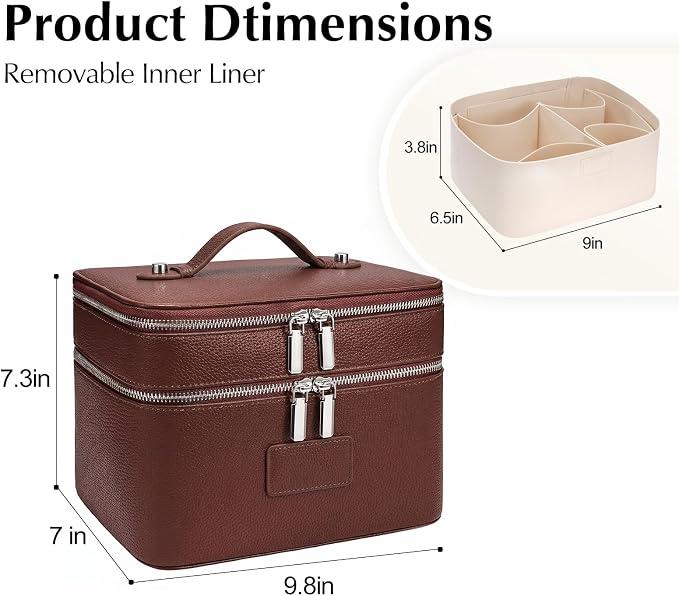 Makeup Case,Leather Double Layer Makeup Bag Duo,Large Portable Travel Toiletry Case Cosmetic Organizer for Women - Image 2