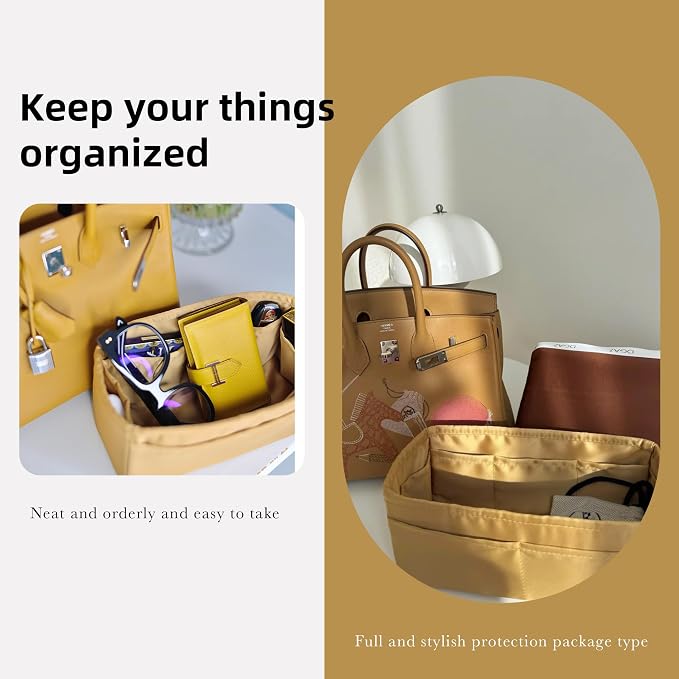 DGAZ Silk Purse Organizer Insert for Birkin Bag(Biscuit color,BK40) | Soft and Lightweight,Perfect Fit,Multi-pocket Storage,Bag Protector,Luxury Bag Care,Handmade,for Smooth Bag Organizer - Image 8