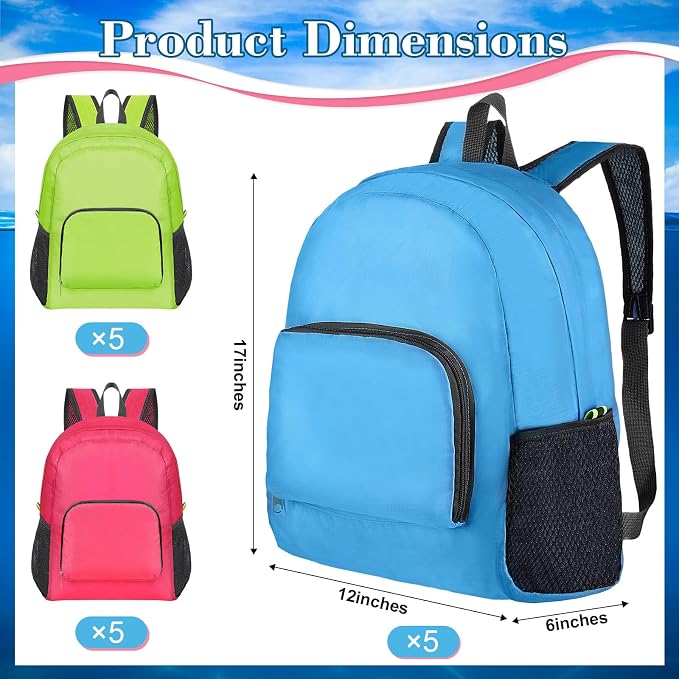 LEIFIDE 15 Pcs Backpack in Bulk 17 Inch Lightweight Foldable Student School Outdoor Travel Book Bag Assorted Colors - Image 2