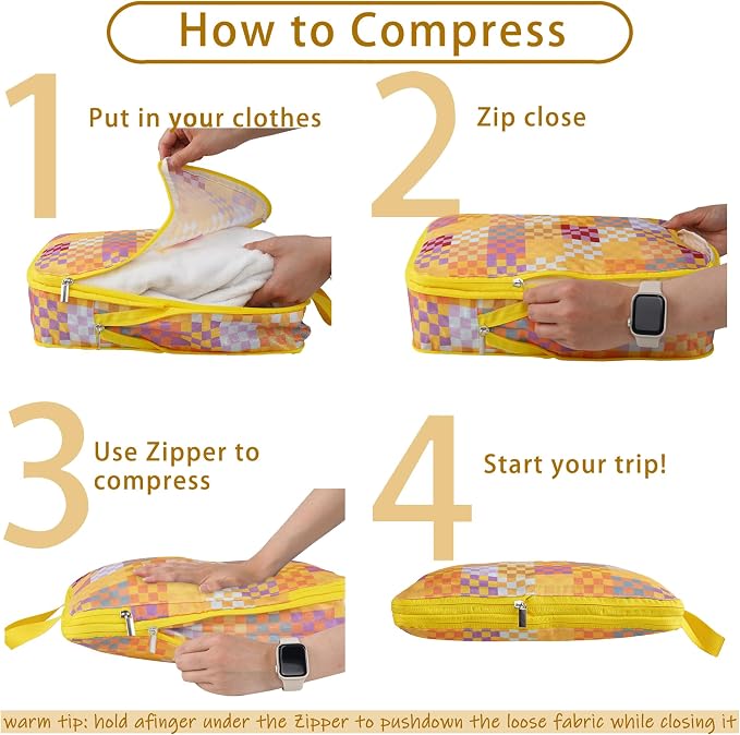 8 Pcs Compression Packing Cubes for Travel, Lightweight Waterproof Luggage Organizer Bags Set, Washable Packaging Cubes for Women Backpack Carry-On Suitcases - Image 2
