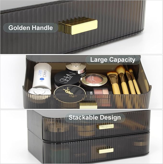 Makeup Organizer Drawers Stackable, Bathroom Vanity Organizers and Storage, Great for Cosmetics, skincare, Lipsticks, Nail Care (Black,1 Drawer) - Image 4