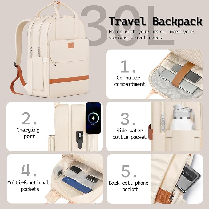Melalenia Suitcase Sets 6 Piece Hard Shell Carry on Luggage with Spinner Wheels and TSA Lock, Lightweight Travel Backpack for Women, Beige Brown - Image 4