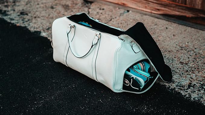 Sole Premise Leather Sneaker Bag Duffle Travel Shoe Bag (White) - Image 3