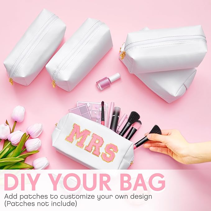 Kigeli Aesthetic Makeup Bags PU Leather Cosmetic Pouches Waterproof Plain Toiletry Bags Makeup Pouches Bulk for Women Party Gift Travel Storage Organizer(White,7.1 x 2.8 x 4.3 in) - Image 4