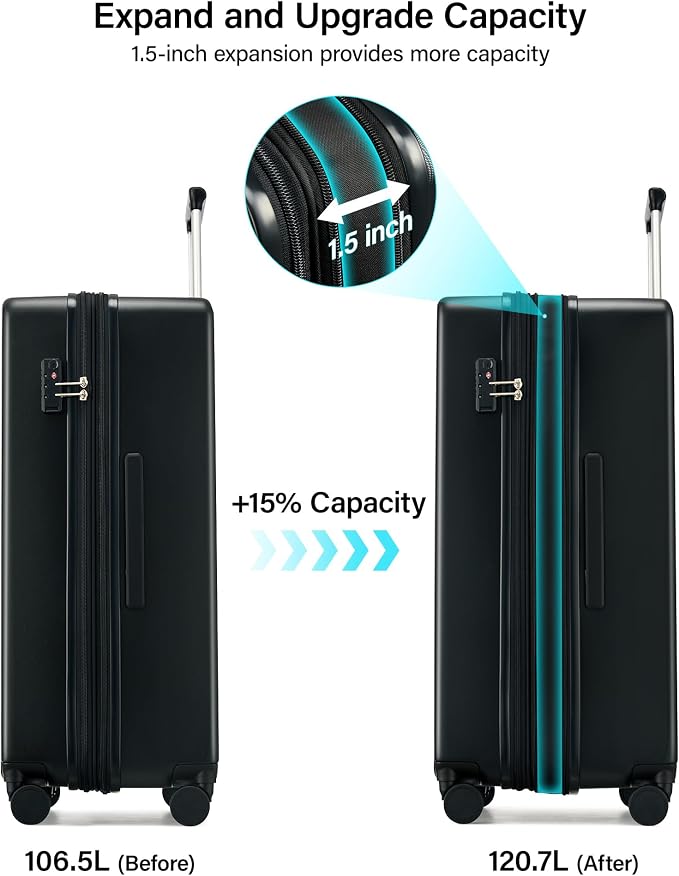 Hanke Expandable Luggage Sets 2 Piece, 20 Inch and 28 Inch Luggage Sets with Spinner Wheels, Durable PC Hard Shell Rolling Suitcase with TSA Lock for Travel (20/28 Inch, Jet Black) - Image 3