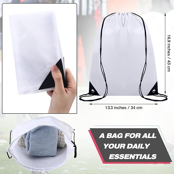 Shappy Drawstring Backpack Bulk Sports Gym Cinch Bag Polyester String Bag for Men Women(White,200 Pcs) - Image 3