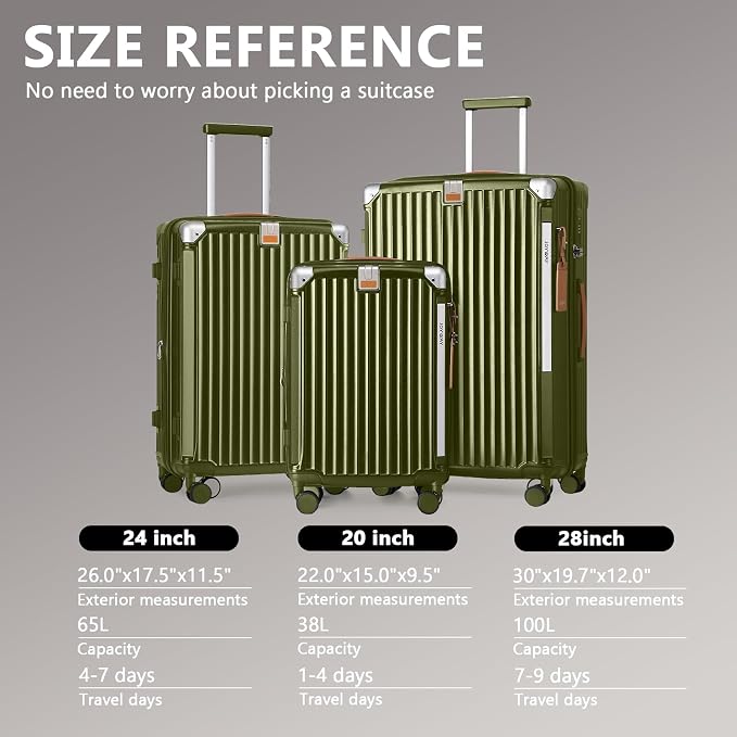 Joyway 5 Piece Luggage Set with Cup Holder, Expandable 25% Capacity, Includes Handbag, Anti Slip Wheels, Hook, Smart Carry On Suitcase for Men and Women, Spinner Travel DarkGreen - Image 7