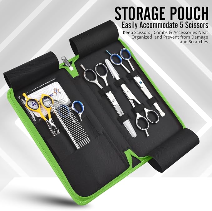 Leather 5 Scissor & Shear Storage Case for Hairstylist - Hairdresser -Scissor Holder Perfect for home-saloon use (Green) - Image 2