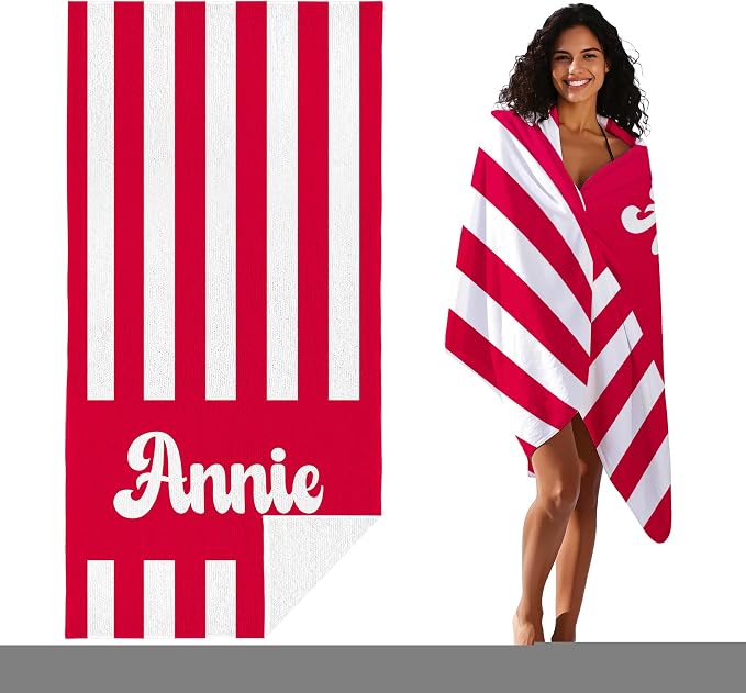 JML Personalized Beach Towel with Name, Custom Cabana Stripe Beach Towel, Customized Microfiber Pool Towel, Quick Dry & Absorbent Swim Towel for Adult,Mother's Day, Birthday, Summer Holiday,Vacation - Image 2