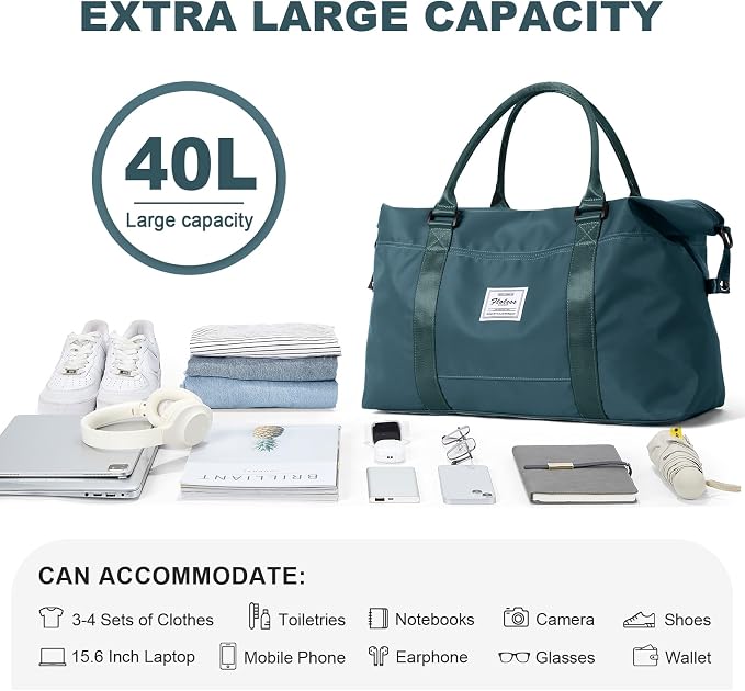 Travel Duffel Bag, Carry On Overnight Weekender Bags for Women | Travel Bag with Wet Pocket & Trolley Sleeve, For Spirit Airlines 18x14x8 Personal Item Bag - Image 2