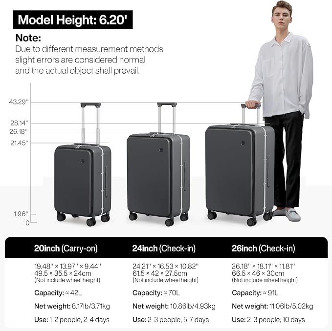 mixi 26 Inch Large Checked Luggage PC Hard Shell Suitcase Top Opening Aluminum Frame Travel Suitcases with Wheels, Rock Gray - Image 6