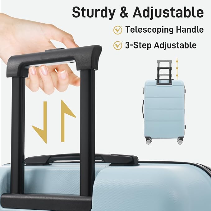 Merax Luggage Set,6 Piece Carry on Hardcase Suitcase with Travel Bags | Durable Suitcase Set with Double Spinner Wheels,16/20/24/28 IN Luggage Airline Approved,Light Blue - Image 6