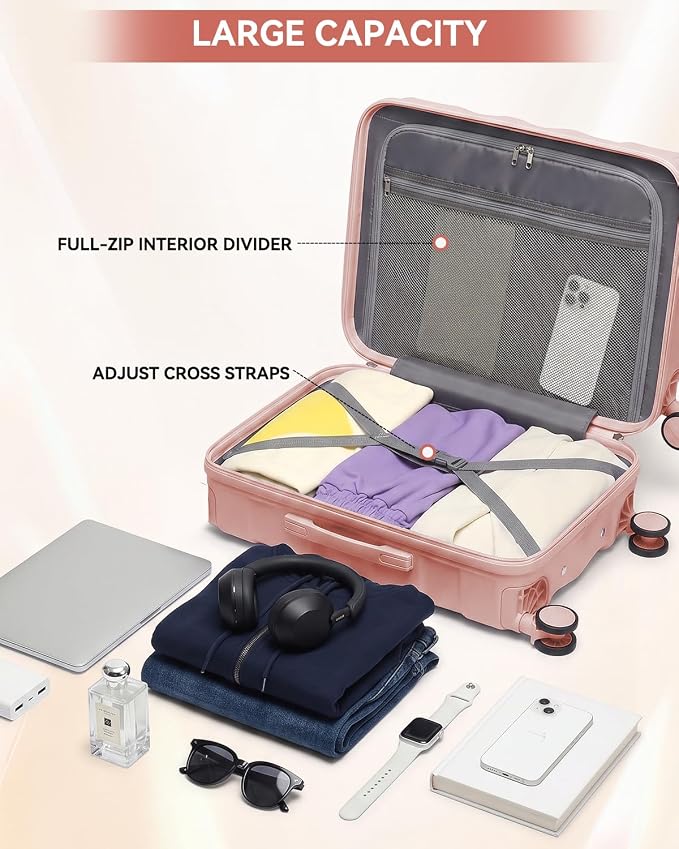 Somago 2 PieceLuggage Set (20"/24") with Duffel Bag and Toiletry Bag, Carry On Luggage Airline Approved with YKK Zipper TSA Lock ABS Hardside Luggage Spinner Wheels - Image 3