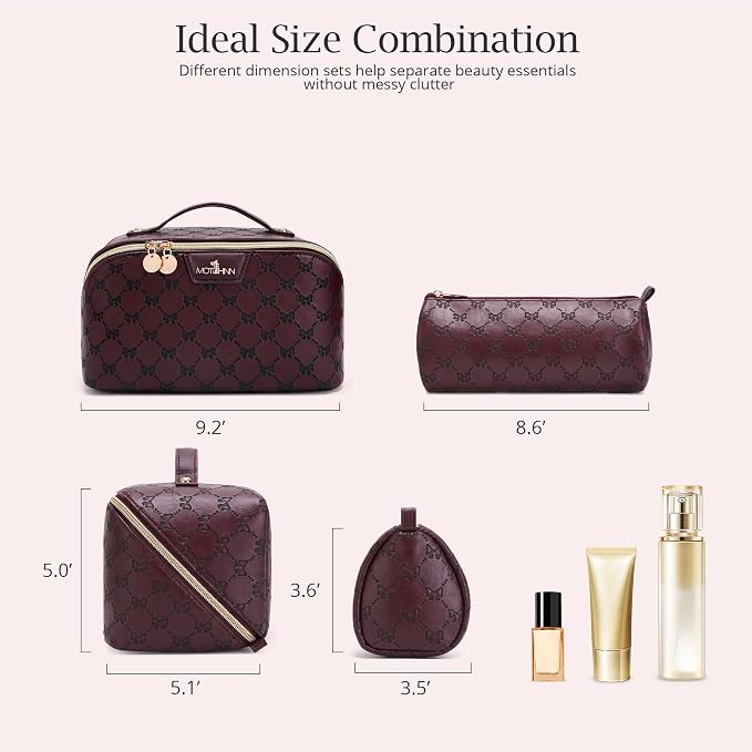 Travel Makeup Bags for Women: 3 Pcs Set Luxury Bow Print Make up Bag - Large Capacity Cute Cosmetic Case - 3–15 Day Travel Toiletry Organizer Bag, Comes with An Gift Box(Coffee brown) - Image 6