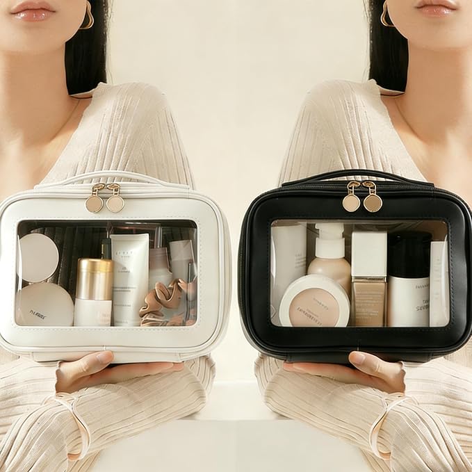2 Complete Sets of 3-Size Makeup Bags | Premium Transparent & Waterproof Cosmetic Organizer Storage Bag | Travel Toiletry & Skincare Storage Set (White+Black, L+M+S) - Image 5