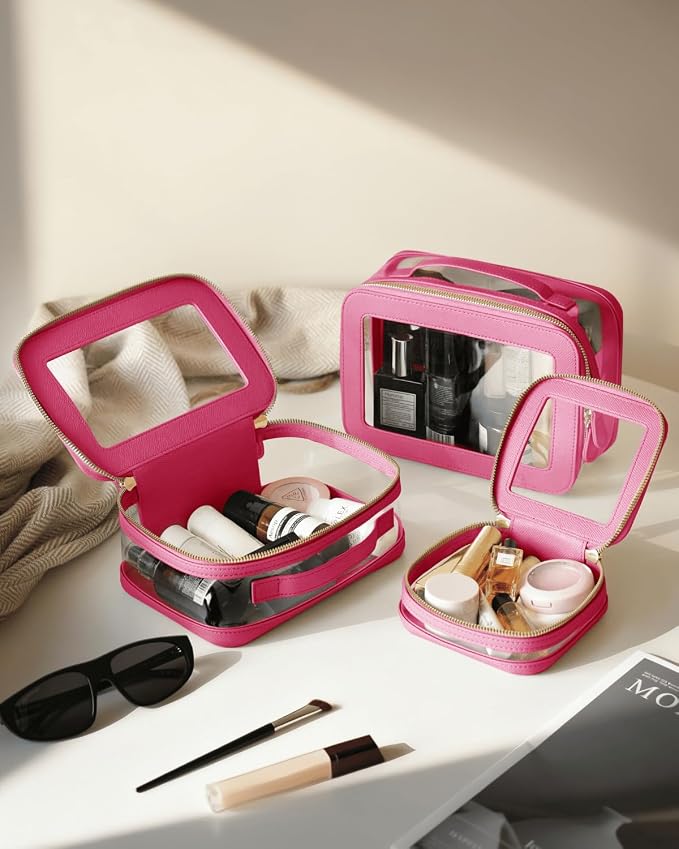 Clear Cosmetic Bag Set for Women Makeup Bag with Handle, 3 Pcs Travel Toiletry Bag Transparent Cosmetic Case Portable Make Up Organizer Bag for Essentials - Image 2