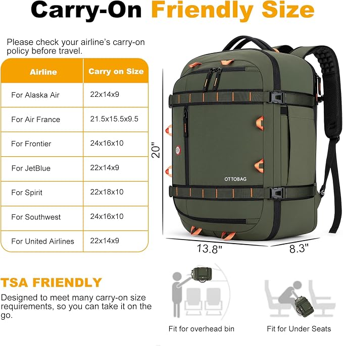 40L Travel Backpack 17.3" Laptop Carry On Duffel Flight Approved | TSA Approved, Wet & Dry Compartment, Water Resistant, Anti-Theft Pocket, Luggage Strap, USB Charging Port - Image 2
