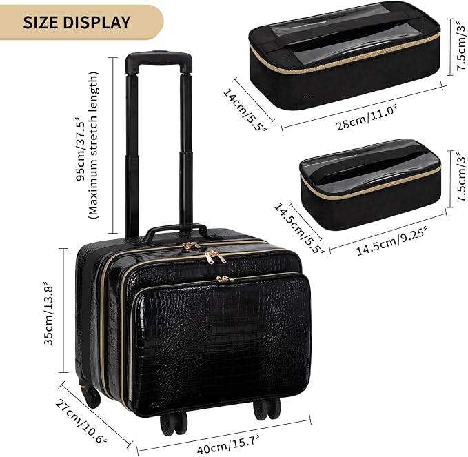 OCHEAL 18 Inch Rolling Makeup Train Case, Extra Large Travel Cosmetic Organizer Storage Trolley with Wheels, 3 Layers & 3 Travel Makeup Bags Carry On for Hairstylist Cosmetology Artist - Image 8