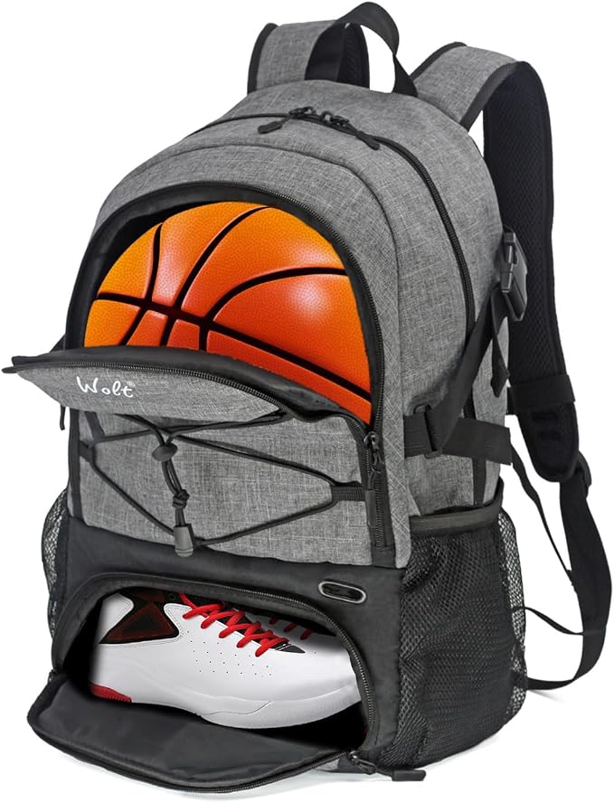 WOLT Basketball Backpack Large Sports Bag with Separate Ball Holder & Shoes Compartment, Best for Basketball, Soccer,Gym by WOLT