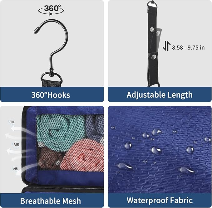 esouler Suitcase Organizer, Hanging Packing Cubes & Portable Hanging Shelves - Collapsible Travel Organizer for Carry-on (Navy Blue, Small) - Image 6